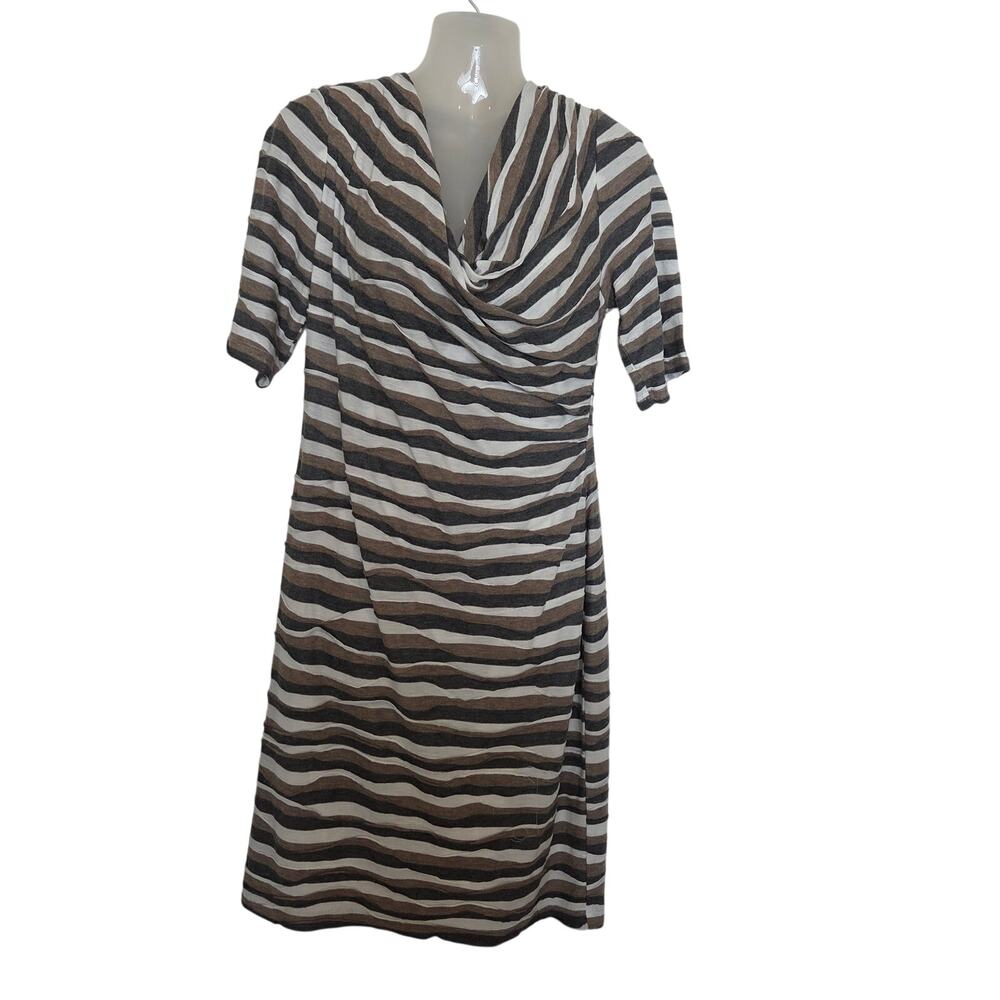 Connected Apparel Brown Striped 3/4 Sleeves Cowl Neck T-Shirt Dress Size 14